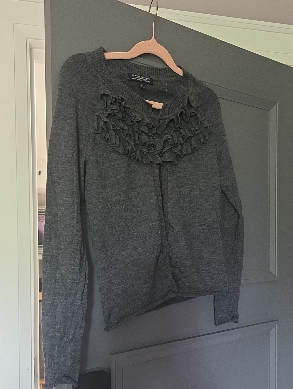 Banana Republic Dark Charcoal Ruffle-Front Cardigan